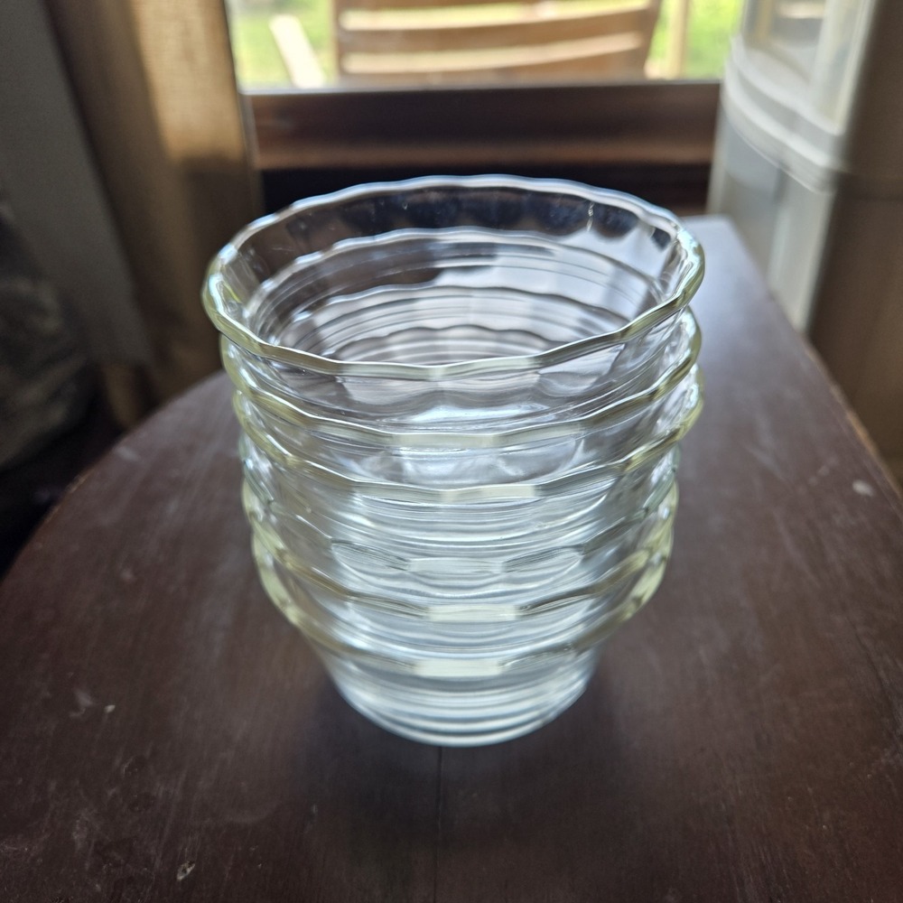 Pyrex Vintage Clear Glass Ramekins Scalloped Edge Made In USA (Set of 6)